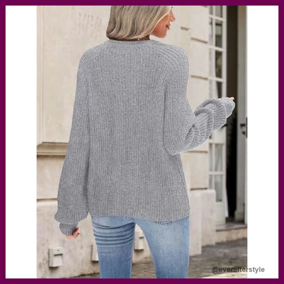 Chunky Knit Cardigan Women's Long Sleeve Cable Crewneck Button Down Oversized - Picture 6 of 8